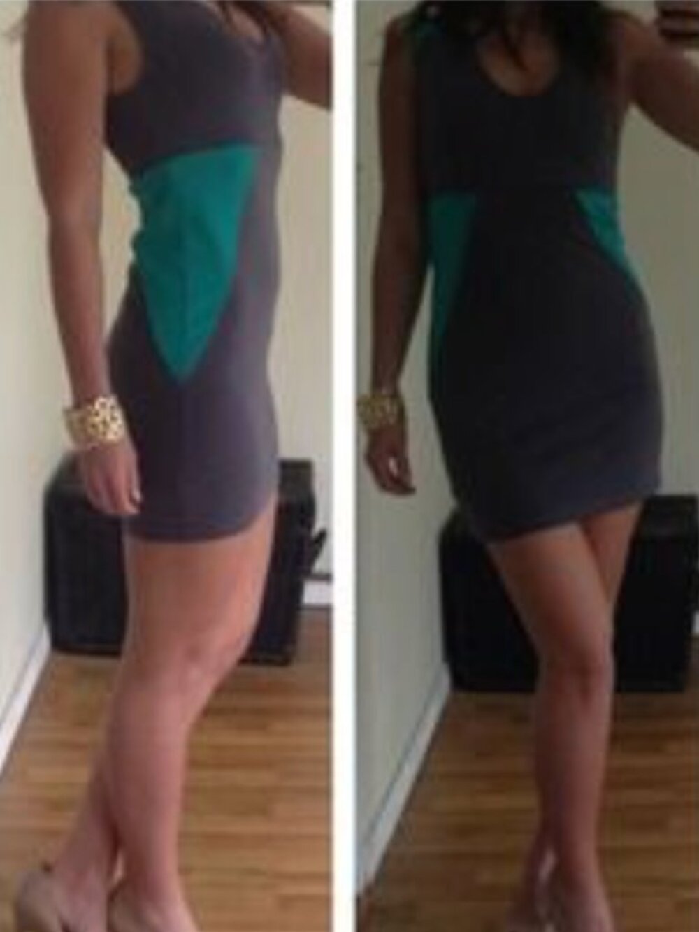 URBAN OUTFITTERS UO SILENCE NOISE Colorblock Bodycon Dress Gray Teal Green 2010s - Picture 3 of 7
